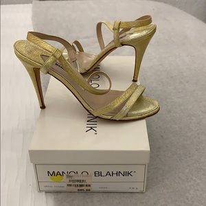 Gold patent Manolo Blahnik “Grego” sandals 38.5